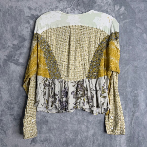 Free People Aloha State Of Mind Cropped Top Womens S Yellow Multi Boho Floral - Picture 2 of 7